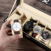 Transparent Window Watch Display Box Luxury Look Leather Watch Box Velvet Lined Storage Furniture Soft Cushion Slots for Gift Packaging