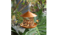 Conical Roof Hanging Bird Feeder Copper-Bronze Finish Metal Bird Feeder Perch Arms