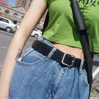 Women's Chic Square Matte Silver Buckle Leather Belt