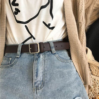 Women's Chic Square Matte Silver Buckle Leather Belt