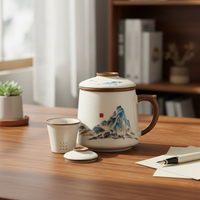 Ru Kiln Ceramic Mug with Lid and Infuser, Chinese Style Office Tea Cup Gift Set