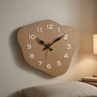 Irregular Rounded Face Wood-Grain Wall Clock Raised Numerals Wood Grain Wall Clock