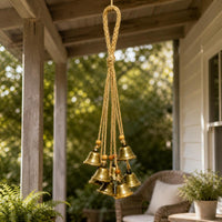 Woven Rattan Hoop Wind Chime with Bells for Garden Patio Home Decor