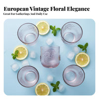 2 Pieces Large Capacity Vintage Design Water Carafe Set Dishwasher Safe Floral Embossed Glass Carafe Heat-Resistant for Guests, Bedroom