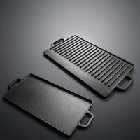 BBQ Grill and Griddle Pan for Outdoor Cooking, Heavy Duty Cast Iron Barbecue Grill with Striped Surface, Double-Sided Camping Griddle
