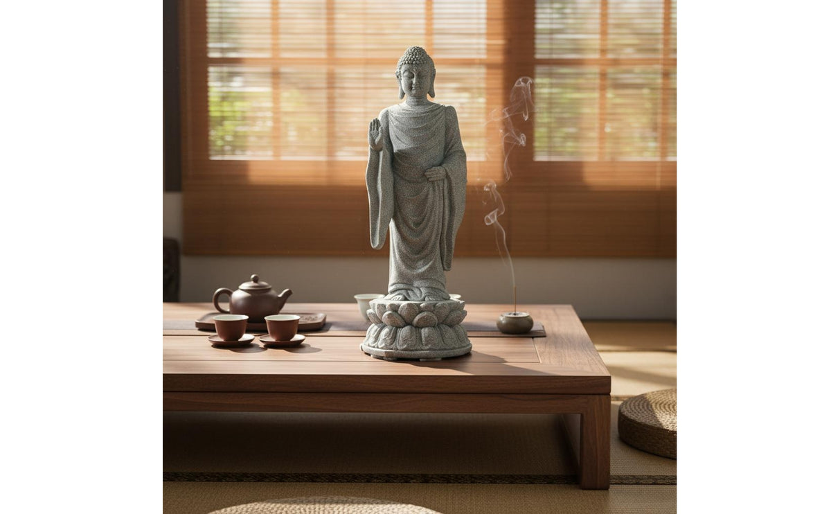 Chinese Design Standing Buddha Ornament Micro Landscape Lotus Buddha Statue for Tea Room