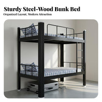 Steel Bunk Bed Easy Assembly Metal Dormitory Bunk Bed Sturdy Construction Bedroom Furniture for Students, Employees, School Quarters, Apartment