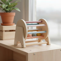 Educational Rolling Reasoning Mechanism Training Wooden Rolling Drum Rainbow Colors Wooden Bead Roller for Nursery