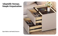 Modern Design Smart Nightstand two Storage Drawers Illuminated Charging Stand Ample Drawer Space Bedside Table Adjustable light-emitting diode Lights for Homeowners, technology aficionados, Students, Home, Apartment, Dorm Room
