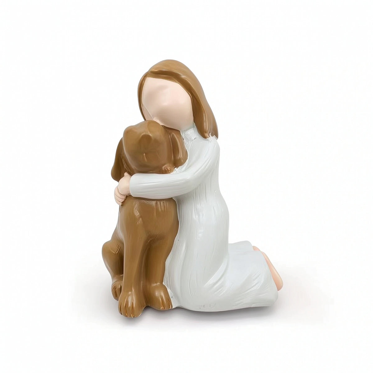 Girl Hugging Dog Figurine Compact Girl Hugging Dog Statue Hand-Painted Look