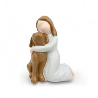 Girl Hugging Dog Figurine Compact Girl Hugging Dog Statue Hand-Painted Look