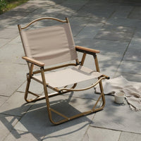 Aluminum Folding Chair Rust-Resistant Portable Fishing Chair Wooden Armrests Lightweight Folding Armchair for Hikers, Patio, Balcony