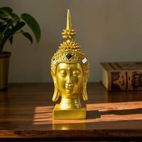 Golden Buddha Head Statue Decorative Buddha Head Statue Spiritual for Desktop