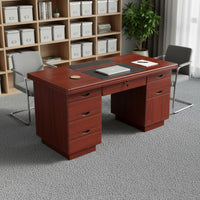 Lockable Drawer Wooden Writing Desk with Secure Wood Grain Finish Double Pedestal Desk Sturdy Construction Workstation Waterproof Surface for Personnel, Students, Study Room