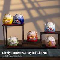 Ceramic Prosperity Cat Chinese Design Lucky Cat Ornament Good Luck Charm Welcoming Cat Statue for Business Owners, Homeowners, Desktop, Home