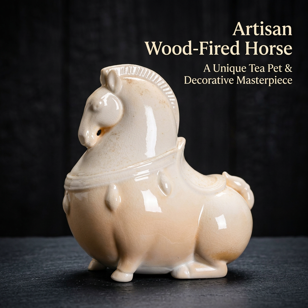 Ceramic Horse Statue for Display, Retro Chinese Horse Figurine for Tea Room, Collectible Animal Sculpture for Desk, Handmade Horse Ornament for Gift
