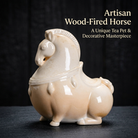 Ceramic Horse Statue for Display, Retro Chinese Horse Figurine for Tea Room, Collectible Animal Sculpture for Desk, Handmade Horse Ornament for Gift