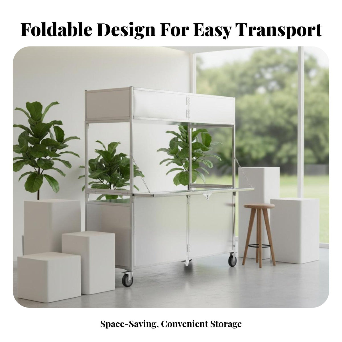 Easy to Assemble Stainless Steel Vendor Cart Large Storage Capacity Folding Street Stall Multi-Functional Foldable Street Cart with Canopy Locking Wheels for Market Sellers, Event Organizers, Night Markets, Fairs & Festivals, Trade Shows, Events & Parties