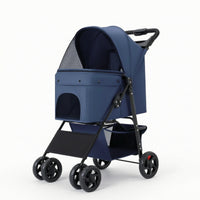 Collapsible Foldable Pet Stroller with Tray Mesh Pet Stroller with Storage Basket Breathable Carrier Compact for Travel