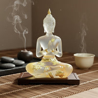 Zen Decor Sitting Buddha Statue Gold Foil Accent Resin Buddha Figurine Handmade Craft House Decoration for Buddhists, Meditation Enthusiasts, Mindful Movement Practitioners, Home Altar, Bookshelf, Office Desk