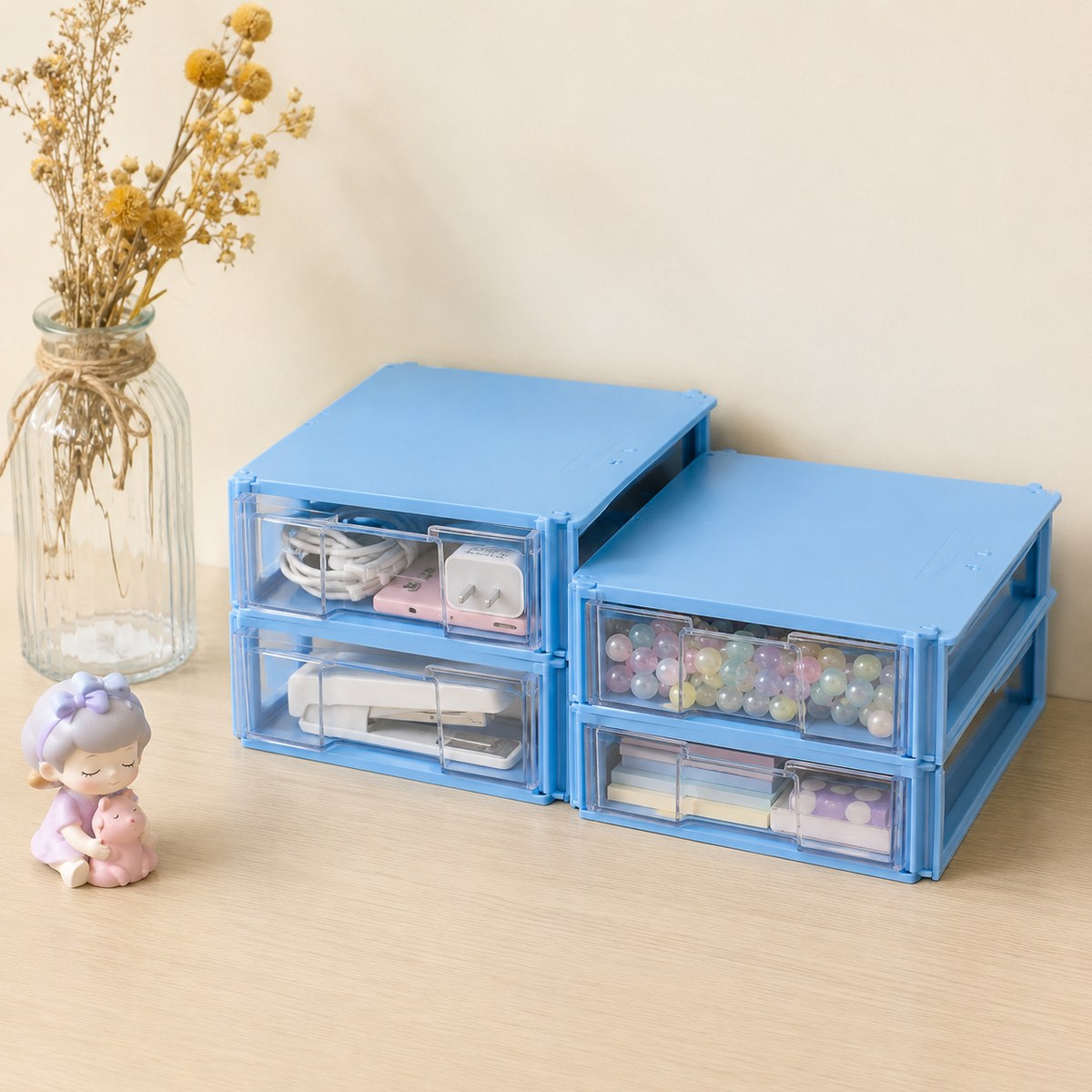 Stackable Drawer Organizer, Dust-Proof Sorting Box, Small Drawer Box for Desk, Office, 186x190x57mm