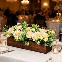 Faux Peony Centerpiece Decorative Fake Eucalyptus Centerpiece Realistic Flower Arrangement with Wooden Box for Dining Table
