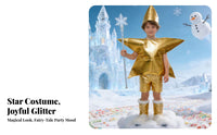 Glittery Material Star Costume Pull-on Style Shiny Star Outfit Velcro Closure Pointed Hat Set Finished Edges for Children, Kids, Party Dress-up, Stage Performance