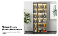 Easy to Clean Glass Door Display Cabinet Minimalist Design Tall Glass Door Cabinet LED Lighting Lighted Display Case Multipurpose Use for Homeowners, Book Lovers, Living Room, Bedroom, Home Office, Entryway