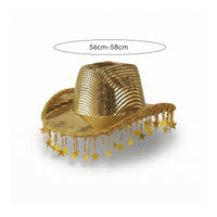 Hat with Bead Chains Shiny Mesh Cowboy Hat Fringed Fashionable for Women, Parties, Festivals