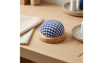 Handmade Design Wooden Base Pincushion Floral Pattern Pincushion Textile Needle Cushion for Quilters