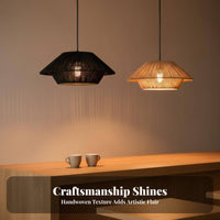 Woven Paper Rope Lampshade Handmade Woven Paper Rope Lamp Shade Rattan Design Hanging Shade Warm Ambiance Boho Basket Lamp Cover