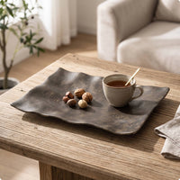 Rectangular Tray with Wavy Edges Elegant Tray with Wavy-Edged Low-Profile for Sideboard