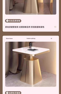 轻奢岩板沙发边几边柜小茶几简约现代客厅方几创意角几床头柜桌子 黑架：雪山白岩板【60*60高60】