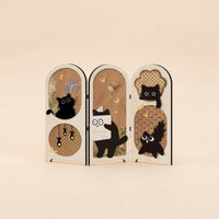 Cat-Themed Three-Panel Screen Compact Foldable Screen with Hinges Textured Ornament Short for Shelf
