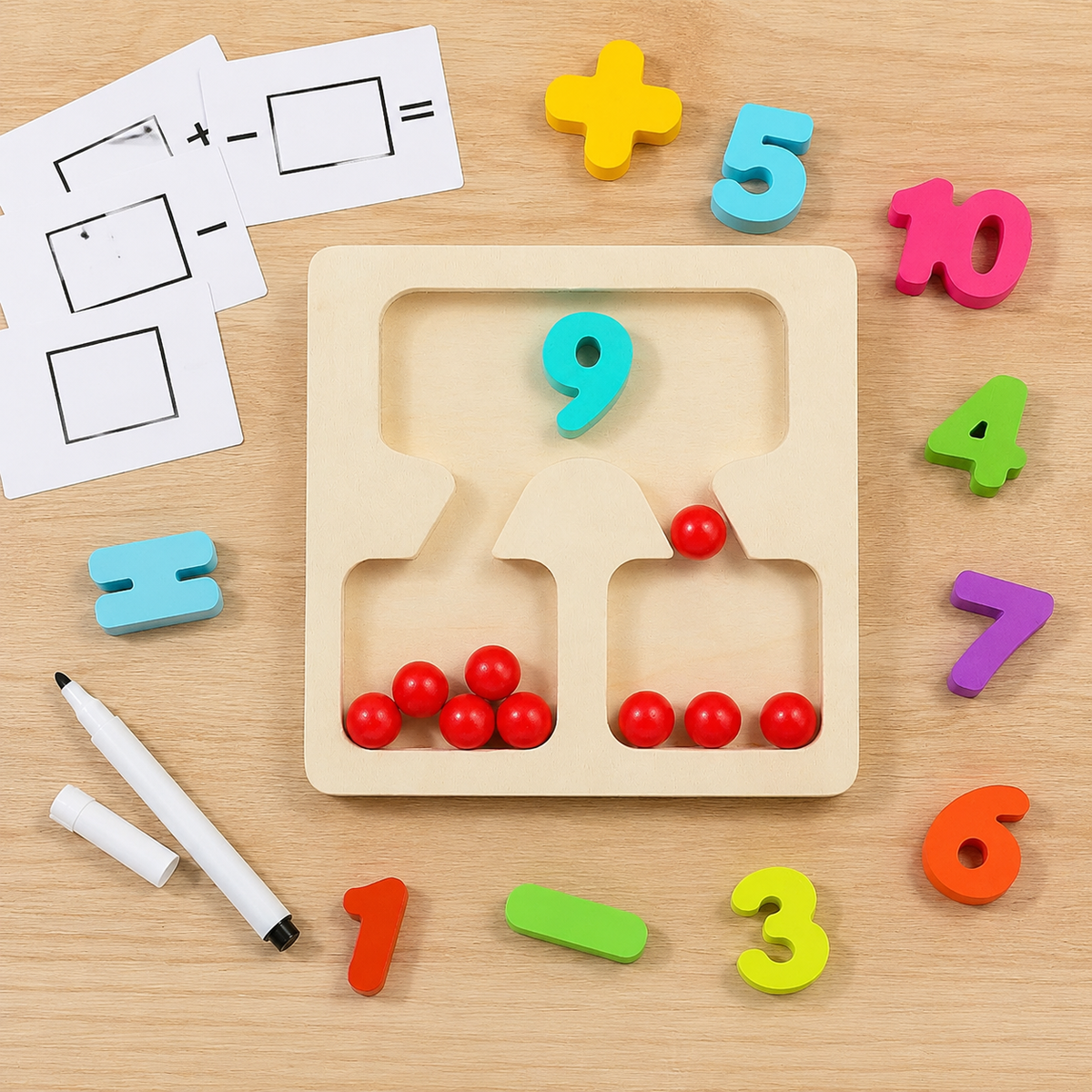 Wooden educational math game, arithmetic educational toy for children aged 4 to 6 years, learning numbers and calculation
