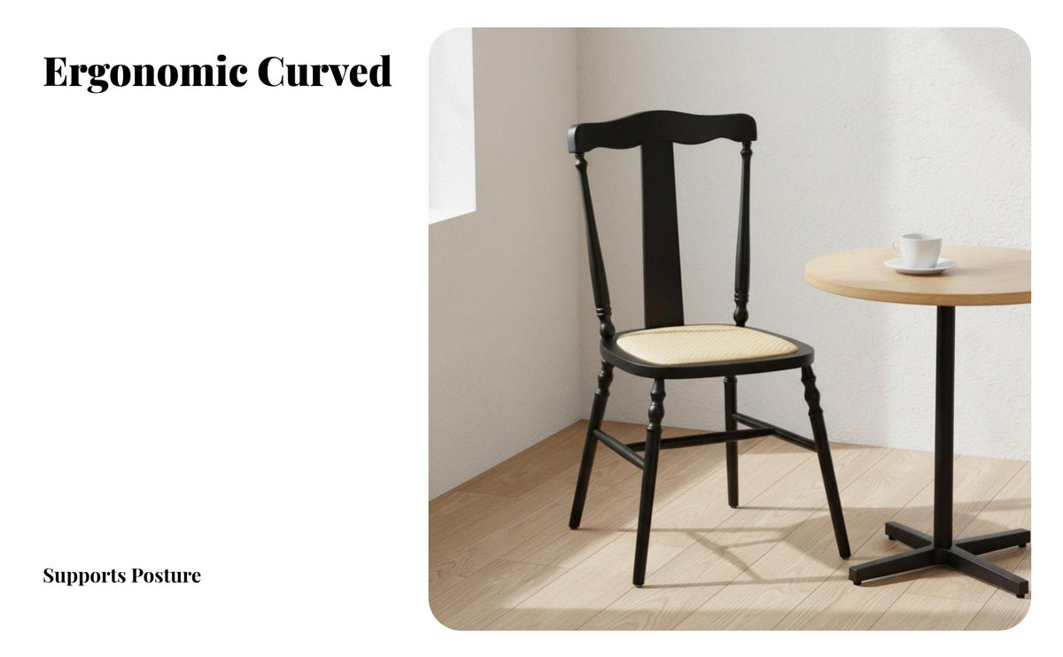 French Country Design Spindle Back Wooden Chair Wabi-Sabi Aesthetic Spindle Frame Chair Rattan Seat Option Indoor Seating Vintage Design for Restaurant Owners, Interior Decorators, Dining Room, Kitchen, Reception Area, Bedroom