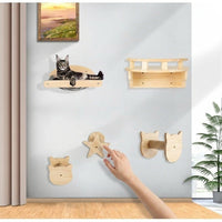 Wall Mounted Cat Shelf and Moon Perch, Solid Wood Cat Furniture for Indoor Pets, 2-Piece Simple Design Saving DIY Shelves for Medium Size Cats