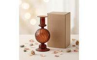 Glossy Finish Spherical Glass Candle Holder Translucent Ribbed Glass Candle Holder Broad Base Home Decor Narrow Top