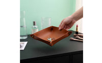 Leather Tray with Snaps Compact Nightstand Organizer Open for Entryway