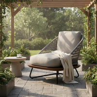Outdoor Sofa Chair Anti-Corrosion Wood Wicker Armchair Rattan Lounge Chair Woven Rope Design Villa Design for Garden, Balcony