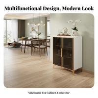 Light Luxury & design Fluted Door Sideboard with Induction Top Multi-Functional beverage Station Waterproof Surface Storage Cabinet safety glass Doors for property owners, Interior Design lovers, Apartment Dwellers, Living Room, Kitchen, Hallway, Entryway