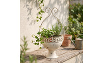 Pedestal Flower Pot Vintage Arched Flower Planter with Hanger Distressed Planters Metal for Homeowners, Patio, Porch