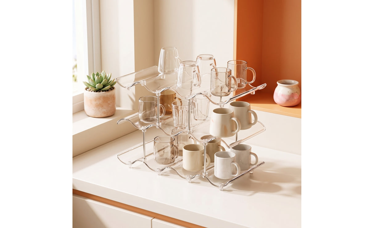 Cup Storage Rack Clear Coffee Mug Holder Transparent Mug Storage Organizer for Countertop, Kitchen