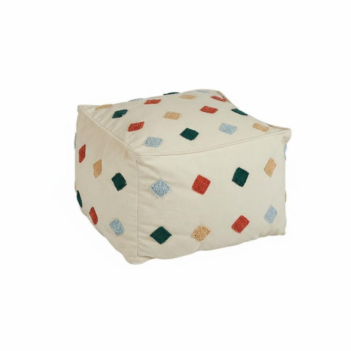 Nordic Design Square Boucle Ottoman Comfortable Embroidered Cube Seat Versatile Footstool Compact Design for Young Adults, Homeowners, Renters, Living Room, Entryway, Lounge Area, Reading Nook