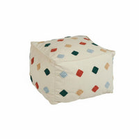 Nordic Design Square Boucle Ottoman Comfortable Embroidered Cube Seat Versatile Footstool Compact Design for Young Adults, Homeowners, Renters, Living Room, Entryway, Lounge Area, Reading Nook