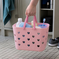 Heart-Shaped Hollow Plastic Shower Caddy Basket for Bathroom Storage