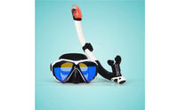 Tempered Glass Snorkel Mask with Snorkel Tube Wide View Goggles Splashproof Eyewear Easy to Breathe for Snorkelers, Adults, Beach, Travel
