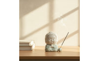 Compact Buddha Figurine with Incense Holder Small Buddha Figurine Zen Ceramic Incense Burner Cute for Buddhists