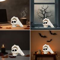 Cranium with Spectral Hand Halloween Cranium Ornament Small Decorations for Goths, Party Hosts, Spooky House, Office Desk