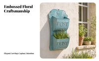 Embossed Lettering Decorative Mailbox Scrollwork Details Wall-Mounted Mailbox Organizer Distressed Finish Rustic Post Box